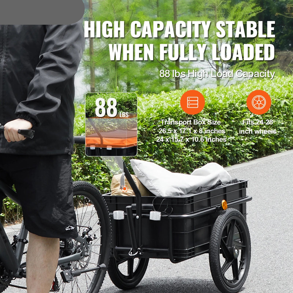Bike Trailer - Bicycle Cart - Bike Basket - Transport Trailer Bike - 88 lbs - Foldable Storage - with 16” Wheels &amp; Safe Reflectors - Fits 24”-28” Bike Wheels