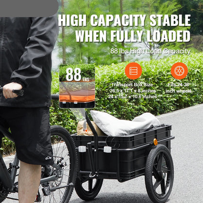 Bike Trailer - Bicycle Cart - Bike Basket - Transport Trailer Bike - 88 lbs - Foldable Storage - with 16” Wheels &amp; Safe Reflectors - Fits 24”-28” Bike Wheels