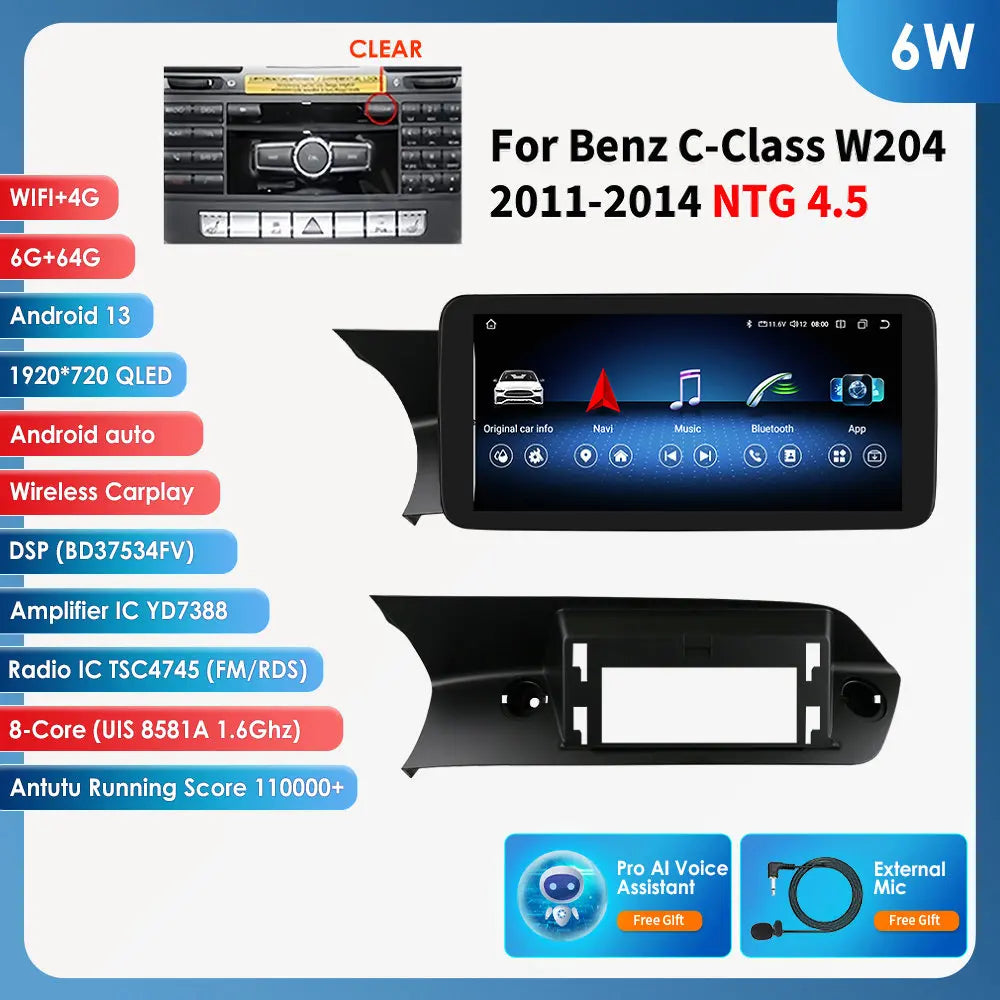 Hizpo Carplay 4G AI Systems Android 13 Car Radio for Mercedes Benz C-Class W204  Multimedia Video Player GPS Autoradio Bluetooth