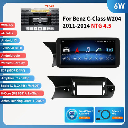 Hizpo Carplay 4G AI Systems Android 13 Car Radio for Mercedes Benz C-Class W204  Multimedia Video Player GPS Autoradio Bluetooth