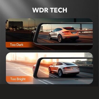 Dashcam Spiegel - Dashcam voor Auto – 12" - Touchscreen - GPS Navigatie – 24K - Achtercamera – Nachtzicht – Parkeermodus – WDR – 170° Groothoek - QUORE