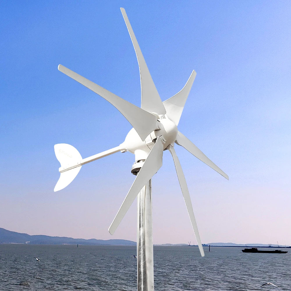 Windturbine – Windgenerator – Energieopwekker – Duurzame Energie – Horizontale As – 1000W – 6 Nylon Bladen – Aluminium Behuizing - 48V - Met Off-grid Systeem