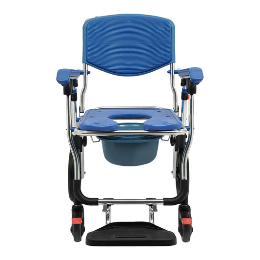 Doucherolstoel – Shower Commode Rolstoel – Bedpanstoel – Licht Aluminium Frame – Opvouwbaar Frame – Ergonomisch Kussen - QUORE