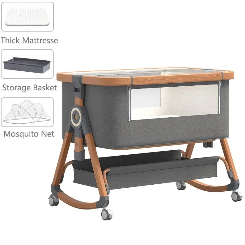 Elektrisch Babybed - Babybed - Babybedje - Wieg - Ledikant - Schommelbed - Verstelbare Hoogte - met Muskietennet - Afstandsbediening - Unisex - Goudgrijs