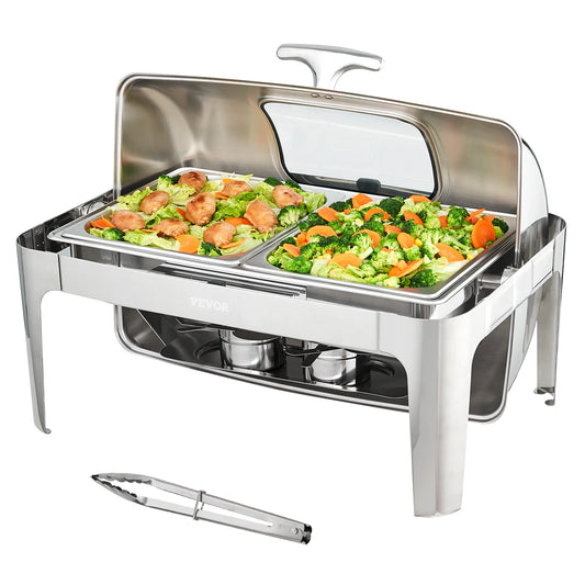 Chafing Dish - Buffetwarmer - Chafing Dish Elektrisch - Warmhoudplaat  - 9QT  - Buffet Warmer met Roll-Top Deksel & 2 Half Pannen