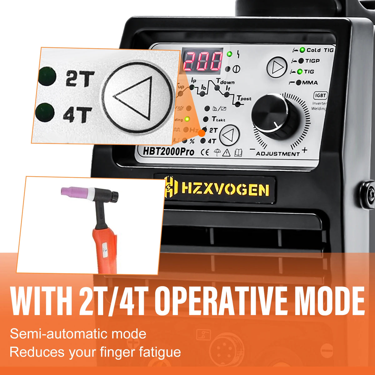 Hzxvogen - HBT2000P - Elektrisch lasapparaat - 200A - 4 in 1 - Aluminium Tig-lasmachine - ARC-kracht 2T-4T - Zwart - QUORE