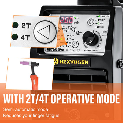 Hzxvogen - HBT2000P - Elektrisch lasapparaat - 200A - 4 in 1 - Aluminium Tig-lasmachine - ARC-kracht 2T-4T - Zwart - QUORE