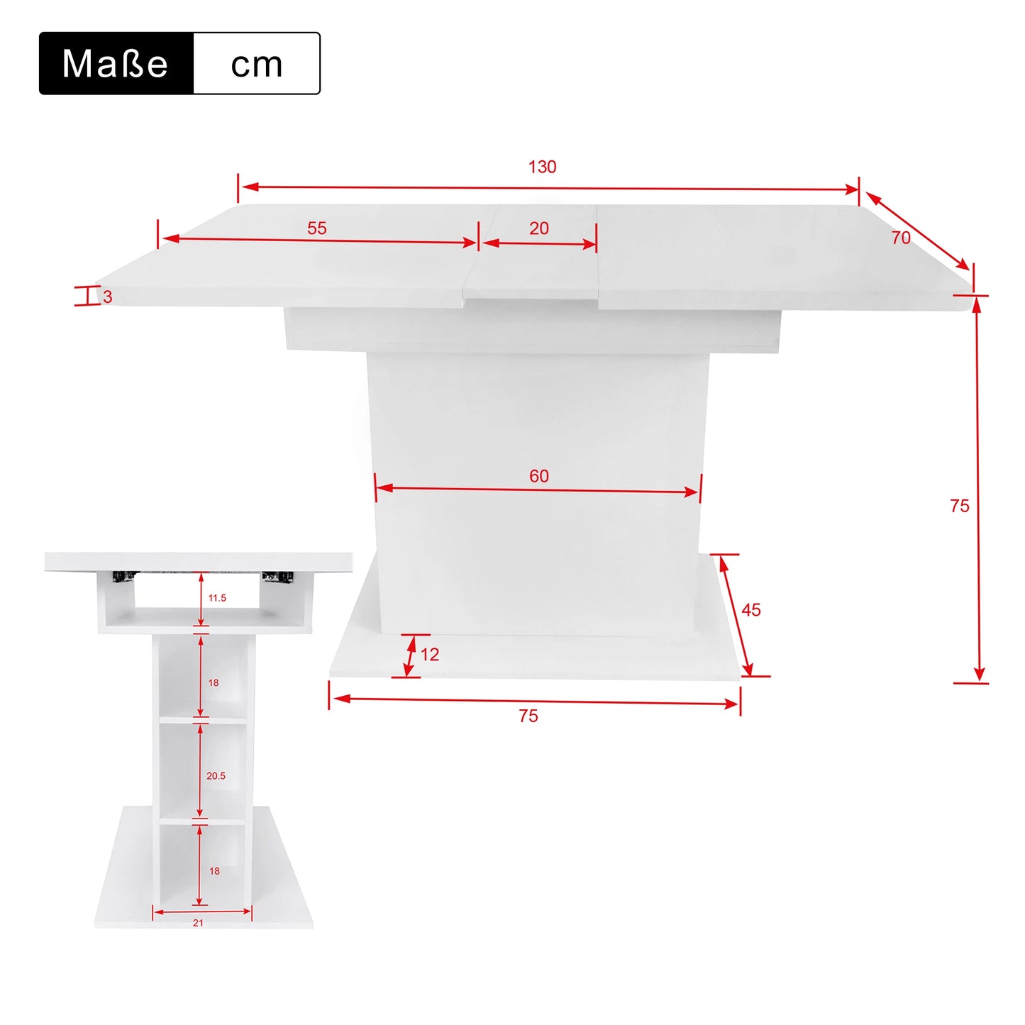 Uitschuifbare Eettafel met Opbergruimte - Moderne Multifunctionele Tafel - Keukentafel - Wit - QUORE