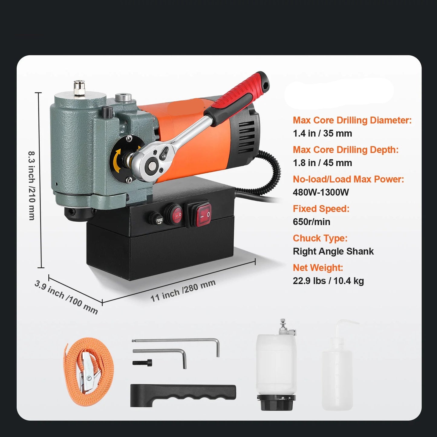 Magnetische Boormachine – Compacte Boor – Precisie Boormachine – Krachtige Boor – 1300W Motor – 35 Mm Boorbreedte - Oranje-Zwart