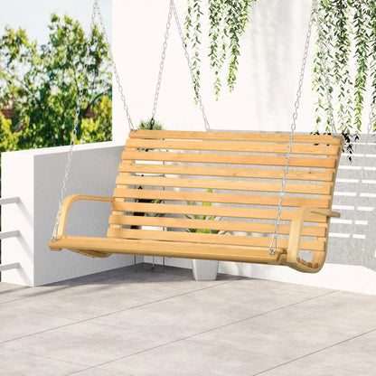 Tuin Bank - Tuinbank Hout - Tuinbanken - Garden Furniture - Houten 2-Persoons Hangende Schommelbank met Armleuningen - 141,5x51x78 cm - Natuurlijk Hout
