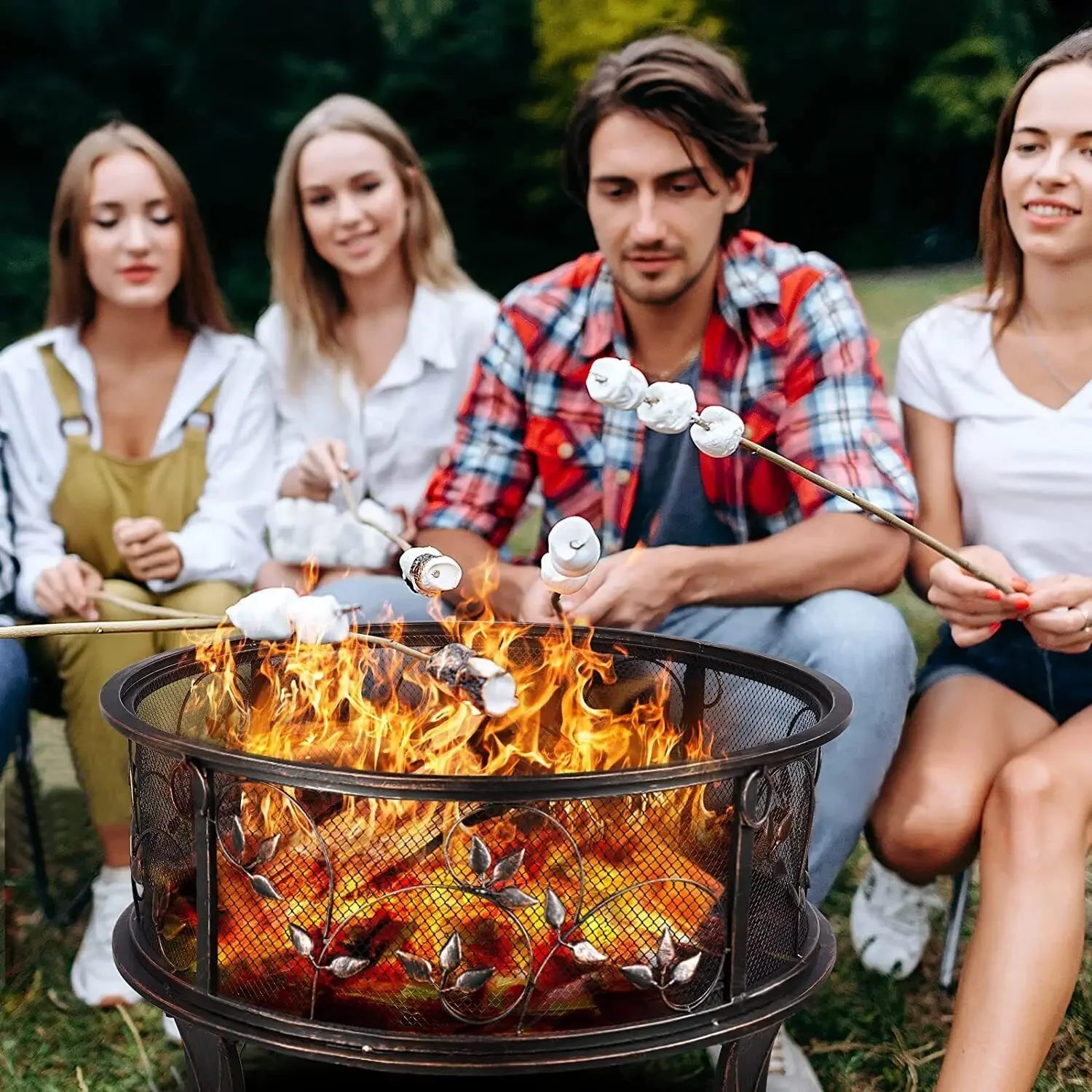 Vuurkorf – Tuinhaard – Barbecuekorf – Buitenhaard – Vuurschaal – Gietijzer – Groot Ø71 cm met Vonkenscherm - QUORE
