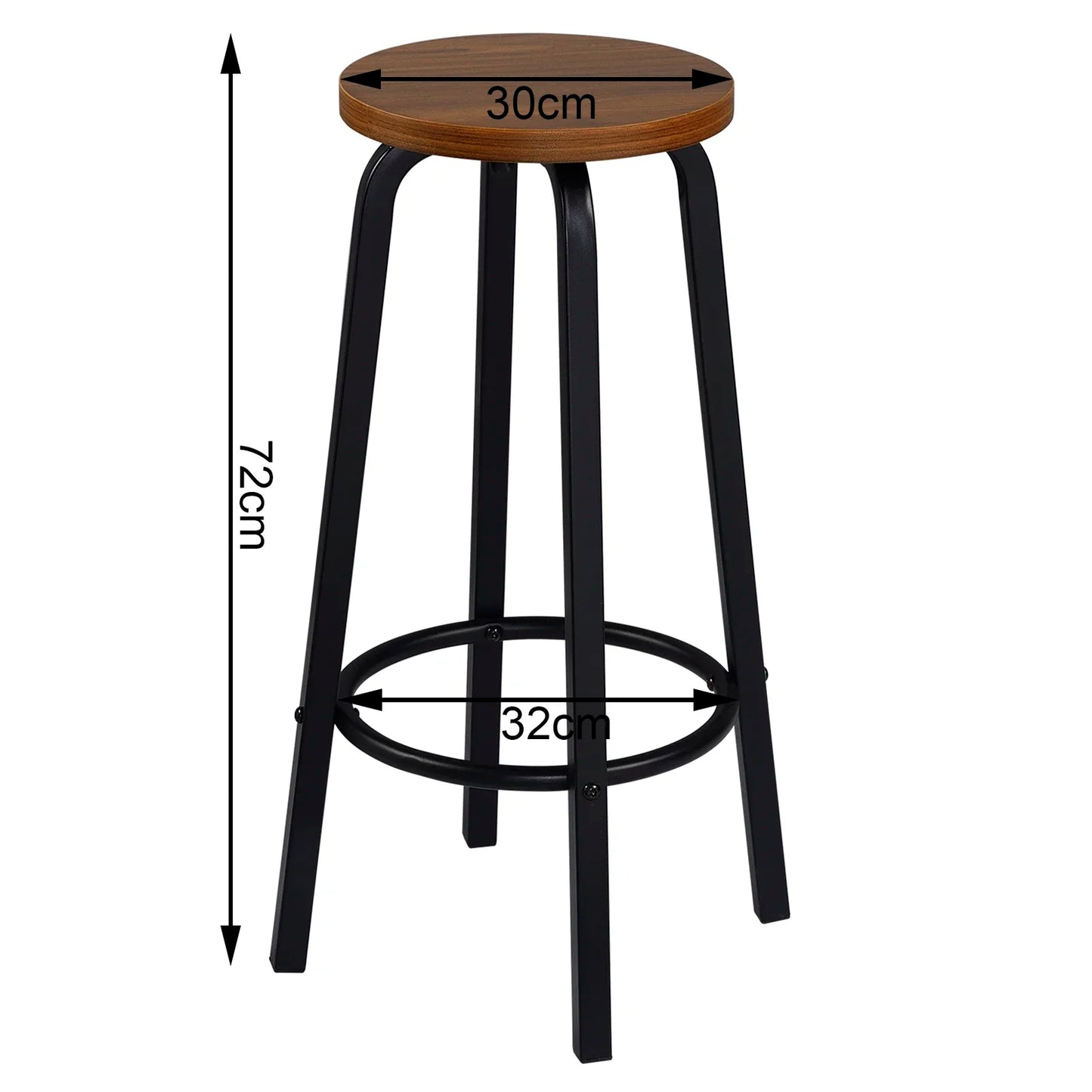 Set van 2 Barstoelen - Barkruk - Barstoel - Barkrukken - MDF Zitting & Metalen Poten - Geschikt voor Ontbijtbar, Keuken & Horeca - Ronde - Zwart