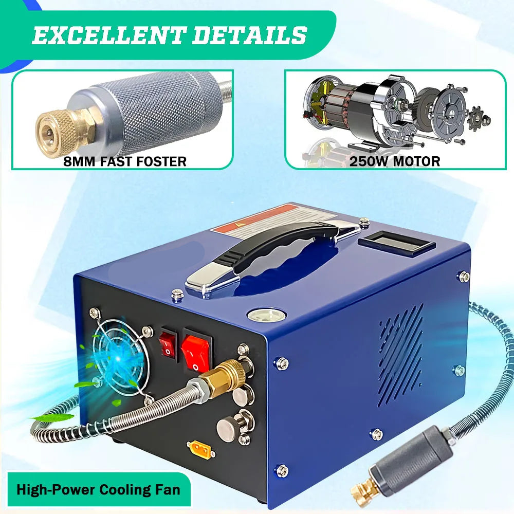PCP-luchtcompressor – Hoogdrukcompressor – Duikcompressor – Paintballcompressor – Olievrij – 8 Liter Per Minuut – 300 Bar - 4500Psi - 110/220V