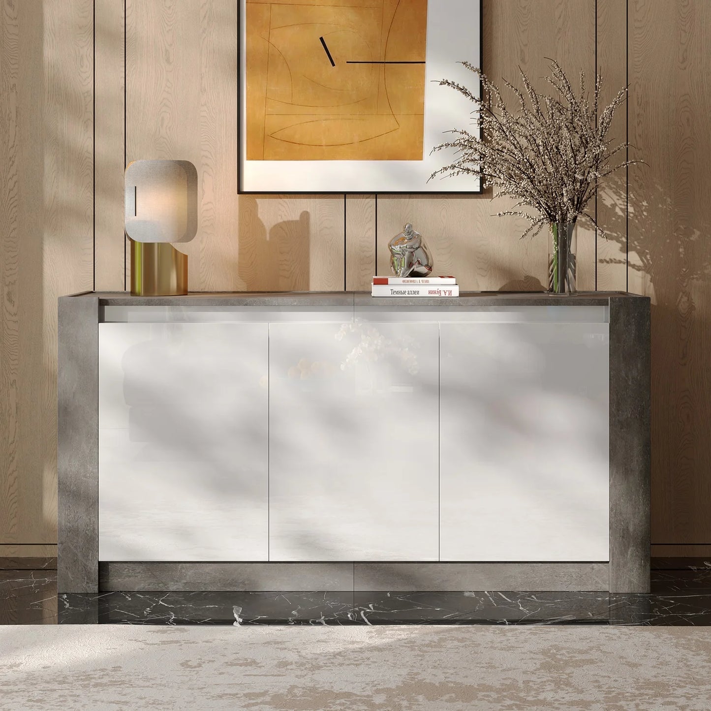 Dressoirkast – Opbergkast – Kast – Meubel – Modern – Hoogglans Wit – 3 Deuren Met Verstelbare Plank - 150 x 40 x 75 cm - Wit