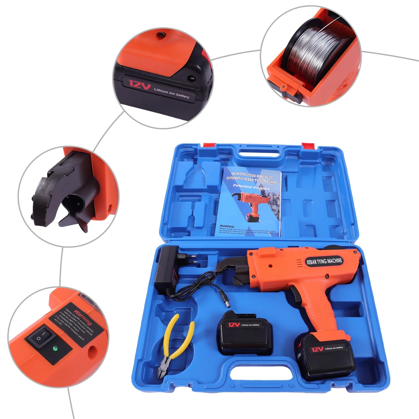 Elektrische Bindmachine – Betonijzerbinder – Rebar Tier – Bindapparaat – Handheld Strikmachine – 12V Lithium-Ion Accu – Snelle 0,8 Seconden Knop - QUORE