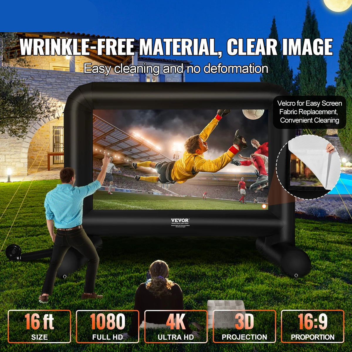 Beamer Scherm - Projector Scherm - Projector Screen - Projector Scherm voor Beamer - Projector Doek - Home Cinema Thuisbioscoop - Draagbare Beamer - Outdoor Projectie - 16ft - QUORE