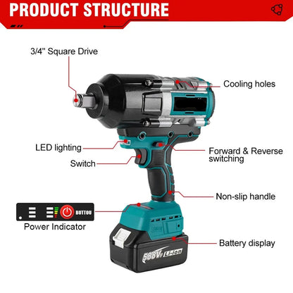 Slagmoersleutel - met Accu - Slagschroevendraaier - Brushless - 3100Nm Draadloze - 3/4 Inch - Elektrische Wrench - 18V Batterij - Handgereedschap - Zonder Batterij