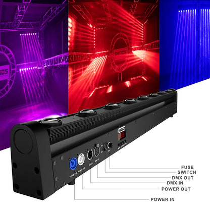 LED Beam Bar – DJ Verlichting – Podiumlicht – Evenementenlicht – Theaterlicht – 8x12W RGBW LED – DMX512 Geluidsgestuurd – Compact Robuust Design – EU Plug