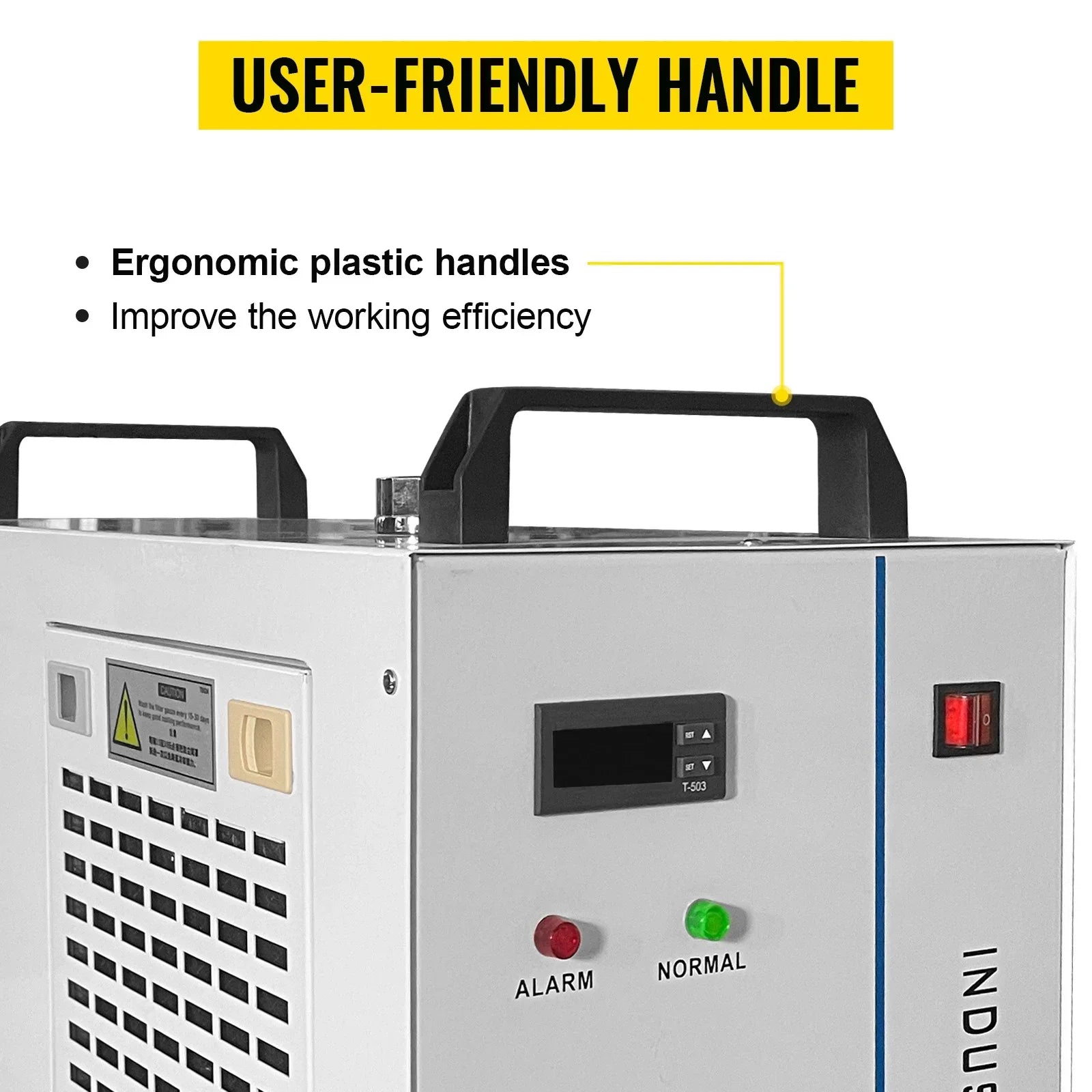 Industriële Waterkoeler - Chiller Industriële - 220V - Luchtgekoeld - 6L Capaciteit – 10L/min – Voor CO₂ Laserbuizen tot 130W - 580×290×470mm - voor Lasergraveermachine Koeling - Waterchiller met Alarmfunctie - Wit - QUORE