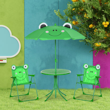 Kinder Tuinmeubelen - Kinder Tuinset - Tuintafel met Stoelen - met Verstelbare Paraplu - Opvouwbare - Stalen Tafel en Stoelen - voor Balkon - Balkonset 2 Personen - Groen - QUORE