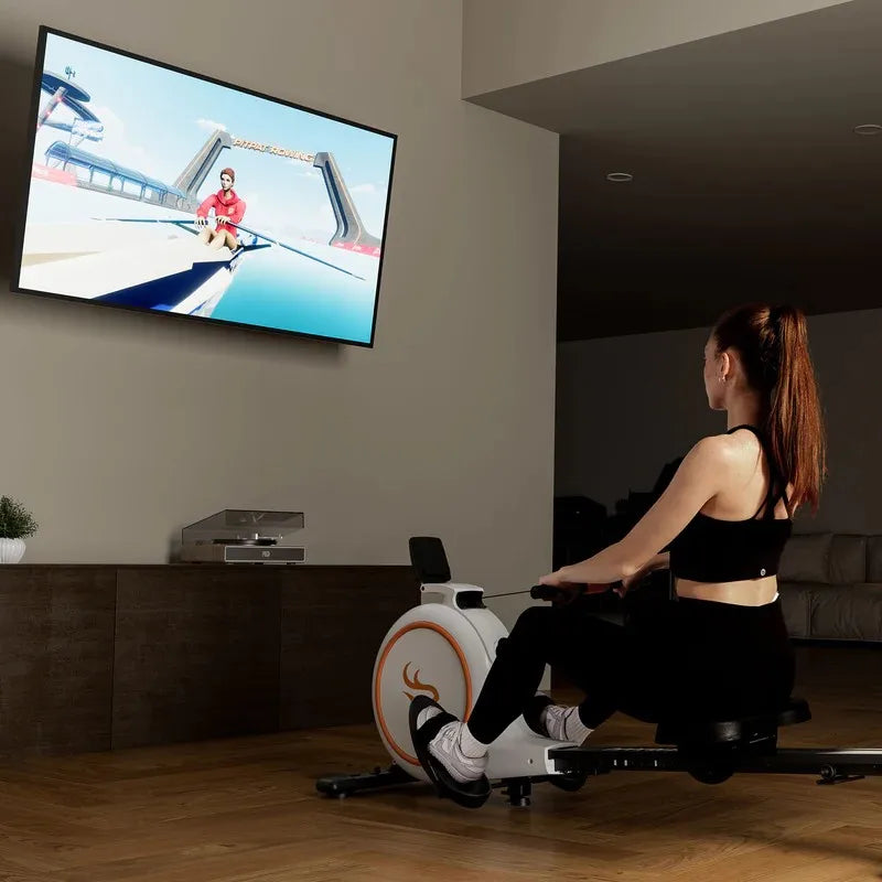 Roeimachine - Roeiapparaat - Magnetische Roeitrainer Fitness - Bluetooth Smart Rower - Geluidsstil - 32 Weerstandsniveaus - LED Display - 300LBS Draagvermogen - Wit