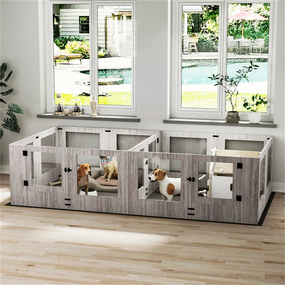 Hondenbench – Hondenbox – Puppybench – Hondenkennel – Tempered Glas – MDF Panelen – Waterdichte Mat - 120x118.6x60cm