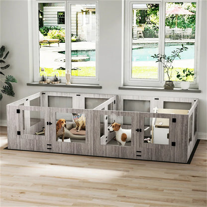 Hondenbench – Hondenbox – Puppybench – Hondenkennel – Tempered Glas – MDF Panelen – Waterdichte Mat - 120x118.6x60cm