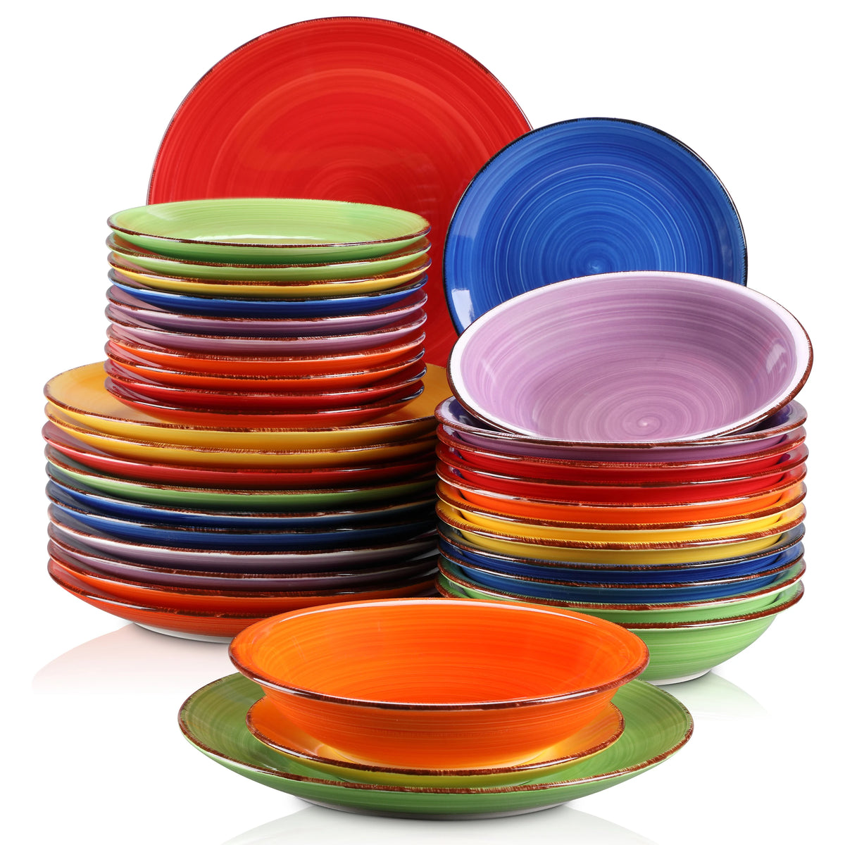 Tableware - Tableware set - 36 pieces - Dinner plates - Soup plates - Dessert plates - Earthenware - For 24 people - Mixed color