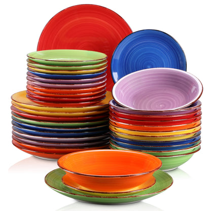 Tableware - Tableware set - 36 pieces - Dinner plates - Soup plates - Dessert plates - Earthenware - For 24 people - Mixed color