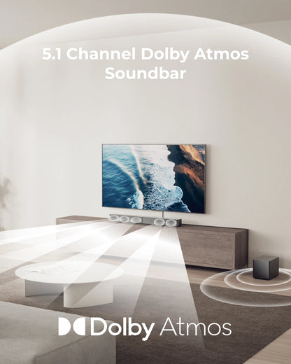 Soundbar 5.1 Channel – Dolby Atmos Speaker – Home Cinema Geluid – Surround Soundbar – Subwoofer Set – 340W Vermogen – Bluetooth 5.3 Connectivity