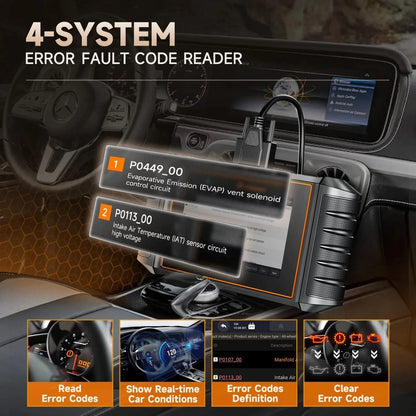 OBD2 Scanner – Auto Diagnose Tool – Foutcodes Uitlezen – Check Engine Reset – 4-Systeem Diagnose – Touchscreen – Gratis Updates