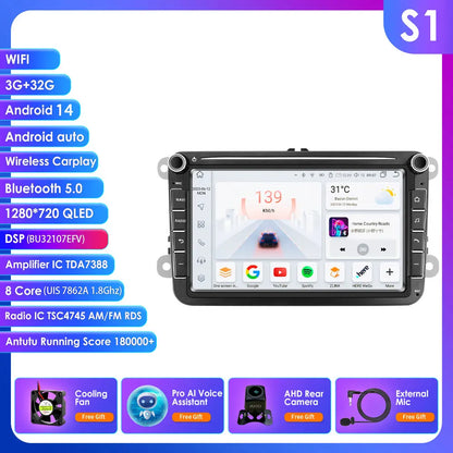 Android Autoradio – Multimedia Speler – GPS Navigatie – Dubbel-DIN Radiosysteem – Carplay Android Auto – 8 Inch Full HD Touchscreen – Android 13 Systeem met 4GB RAM