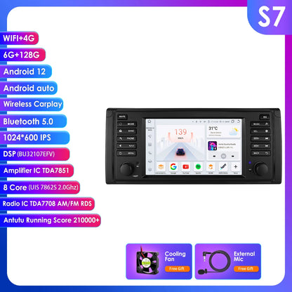 CarPlay - Multimedia Car Radio - Car CarPlay Screen - Car Radio - Android Car Multimedia - 2din - Android Video Player - for BMW 5 Series E39 1996 M5 2000 X5 E53 - GPS Navigation - (8Core 6G 128G)
