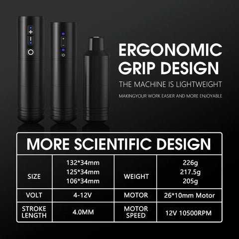 Ninja - Tattoo Machine - Tattoo pen - Tattoo Set - Complete set voor beginners & gevorderden - Tattoo Machine Pen - Verstelbare slag 4.0mm - 10500Rpm - 12V - 2400mAh - Zwart