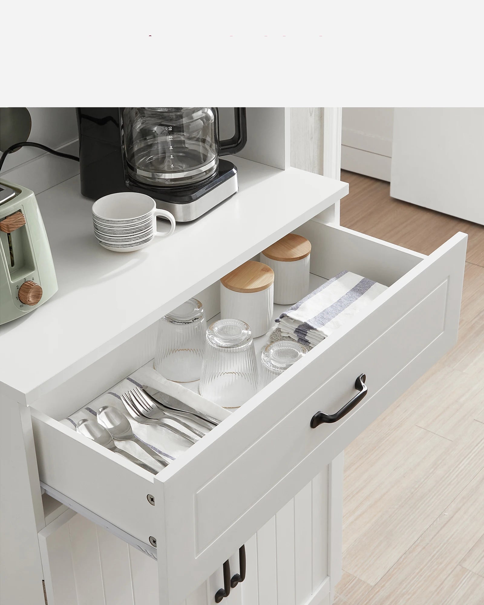 Buffetkast - Barkast - Keukenkasten - Buffetkasten - met Verstelbare Legplanken - Multifunctionele Opbergkast voor Keuken, Woonkamer of Hal - Wit - QUORE