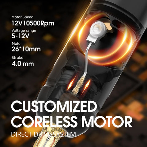 Tattoo Machine - Tattoo Pen - Tattoo Set - Complete set for beginners &amp; advanced - Tattoo Machine Pen - Adjustable stroke 4.5mm - 2400mAh - 12V - Black