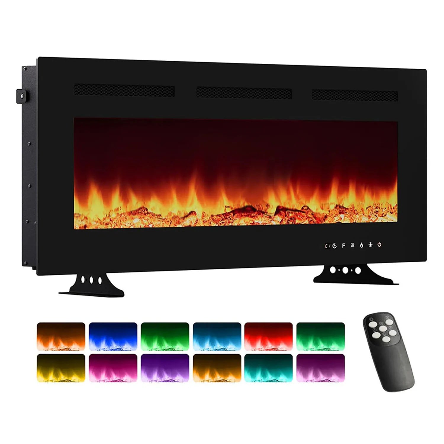 Elektrische haard – Sfeerhaard – Open haard – Elektrische kachel – Wandhaard – 50 inch – 12-kleur vlam effect – 900/1800W met afstandsbediening en app bediening - QUORE