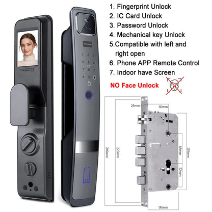 Slimme Deurslot – Elektronisch Slot – Biometrisch Deurslot – Gezichtherkenning Slot – Contactloos Ontgrendelen – WiFi HD Videodeurbel - Vingerafdruk - 24x240
