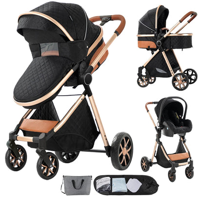 3-in-1 Autostoel Kinderwagen – Babywagen Wandelwagen Kinderbeveiliging – Compact Lichtgewicht – Duurzaam Katoen – Blauw - QUORE