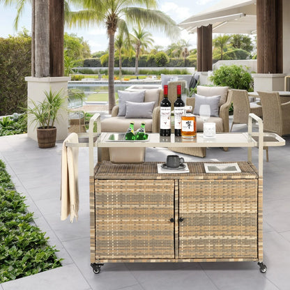 Outdoor Barwagen – Buitentrolley – Servierwagen – Tuinwagen – Bistrowagen – Gepoedercoat Staal – 360° Draaibare Wielen - QUORE