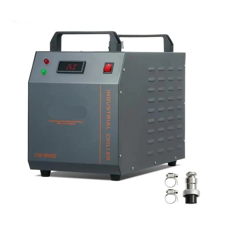 Industriële Waterkoeler - Chiller Industriële – 80W - Luchtgekoeld – 12L Waterreservoir – 12 L/min – Voor CO₂ Lasers tot 80W – Compacte Waterchiller met Alarmfuncties - Grijs