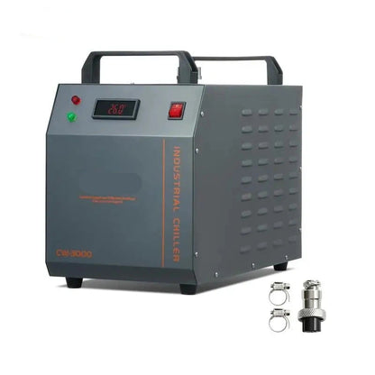Industriële Waterkoeler - Chiller Industriële – 80W - Luchtgekoeld – 12L Waterreservoir – 12 L/min – Voor CO₂ Lasers tot 80W – Compacte Waterchiller met Alarmfuncties - Grijs