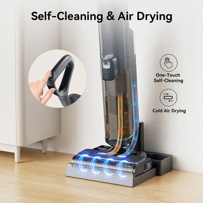 Draadloze Stofzuigers - Stofzuiger - Natte & Droge - Vacuum Cleaner - 380 RPM - 2500mAh-Batterij - 35 min Lopend - 1L Schone Watertank - met Zuigstofzuiger - Dweil - Wasfunctie - Grijs