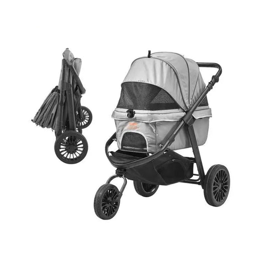 Pet Stroller Buggy - Hondenwagen - Hondenbuggy - Luxe 3-Wiel Huisdier Kinderwagen – Comfort & Gemak voor Jouw Huisdier - Grijs