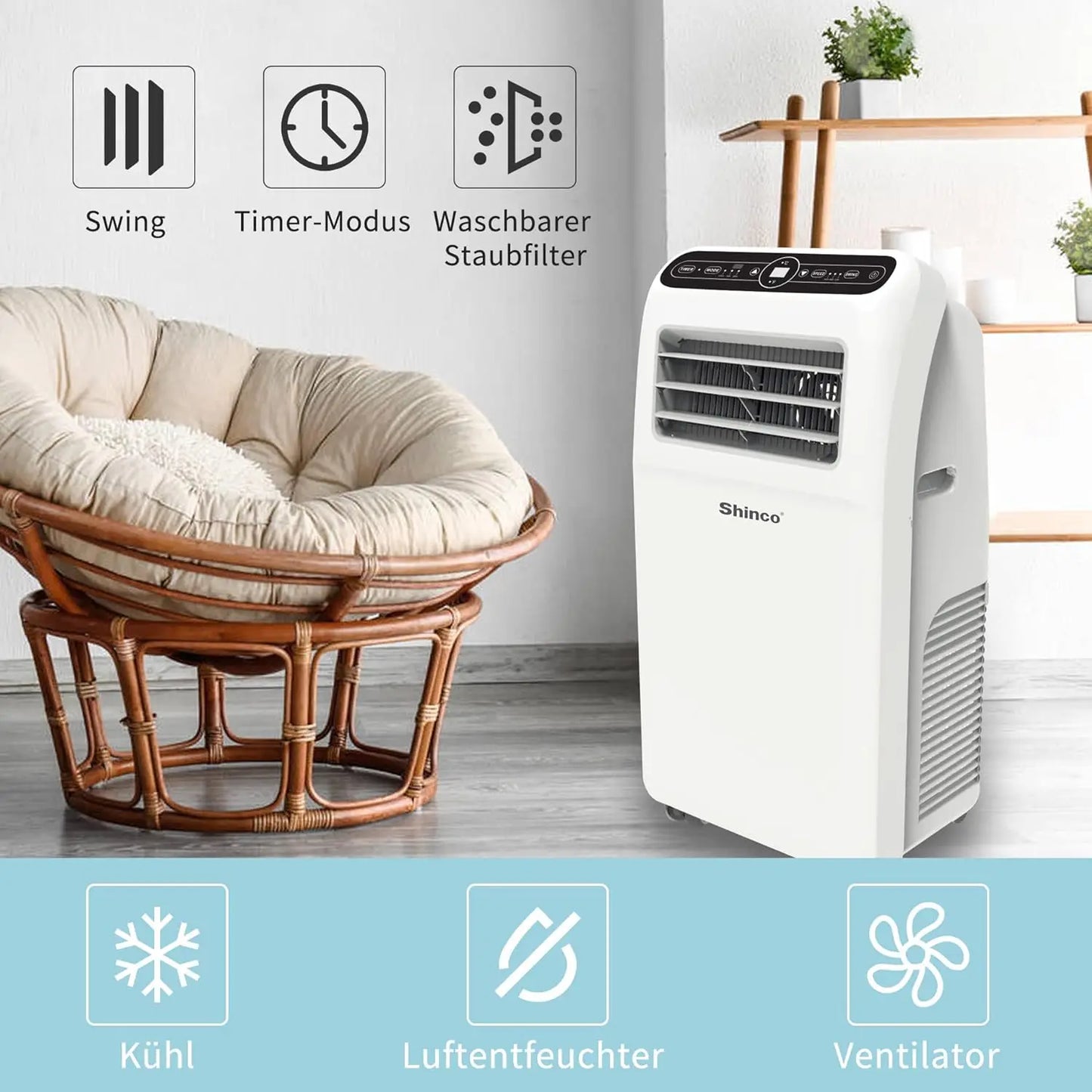 Mobiele Airconditioner – Draagbare Airco – Airco Met Timer – Luchtontvochtiger – 12000 BTU – 3-In-1 Functie
