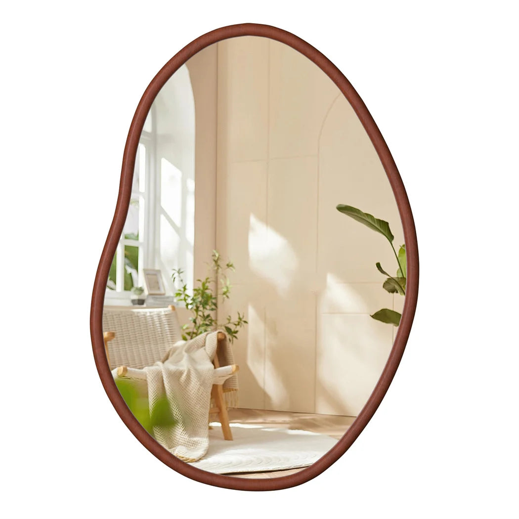 Wandspiegel – Houten – Asymmetrische Spiegel – Onregelmatige Spiegel – Natuurlijke Spiegel – Beukenhout Frame – L - 74.3 x 110 cm – Flexibele Ophangmogelijkheden - QUORE