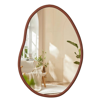 Wandspiegel – Houten – Asymmetrische Spiegel – Onregelmatige Spiegel – Natuurlijke Spiegel – Beukenhout Frame – L - 74.3 x 110 cm – Flexibele Ophangmogelijkheden - QUORE