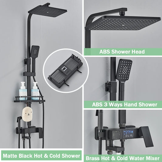 Douchekraan - Douchepaneel - Douche - Regendouches - 4-Wegs Regendoucheset met Display, Bidet & Plank - Digitale Thermostatische - Zwart