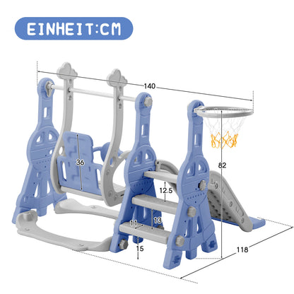 Kinder Speeltoestel - 4-in-1 - Speeltoestel - Schommel - Glijbaan - Basketbal - Klimladder - Binnen - Buiten - Roze - 140 x 118 x 102 cm