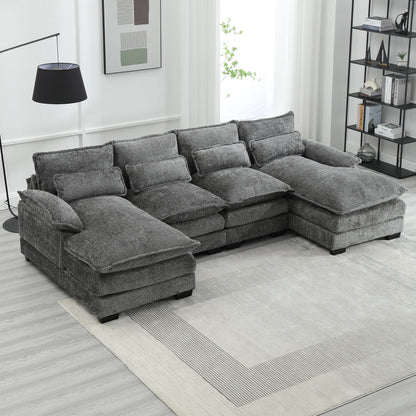 U-Vormige Bank – Hoekbank – Loungesofa – Gezinsbank – Bouclé Stof – Ergonomische Lendenkussens – Multiplex Frame